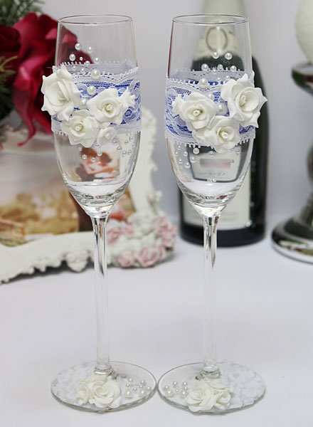 Свадебные бокалы ручной работы "Свадебный вальс" (2 шт) (синий)