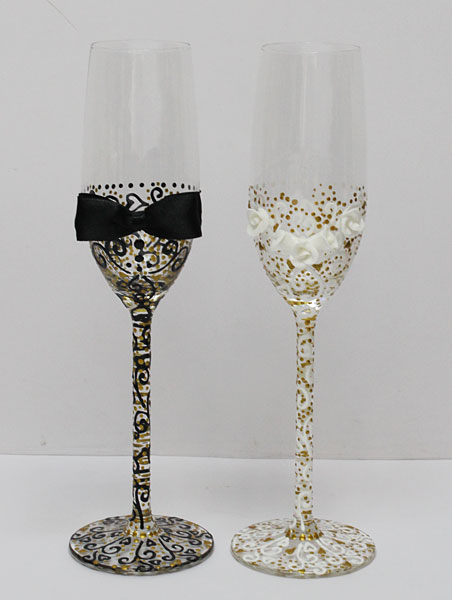 Свадебные бокалы для молодоженов Изысканная пара (2 шт) (черно-белый с золотом)