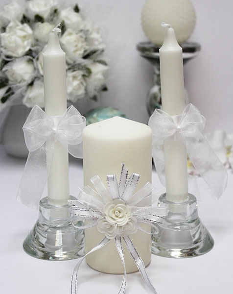 Свадебные свечи Валенсия (3 свечи без подсвечников) (белый/серебристый)