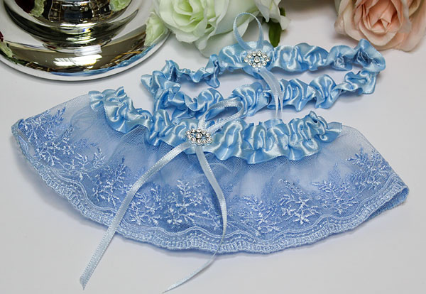 Свадебный набор подвязок "Гламур" (голубой)