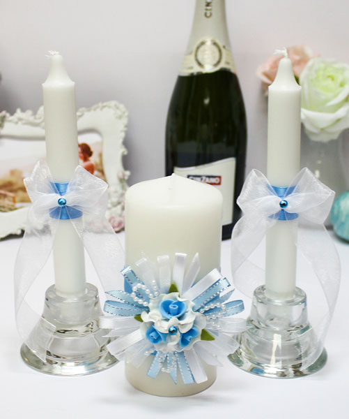 Свадебные свечи Валенсия (3 свечи без подсвечников) (голубой)