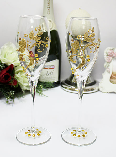 Свадебные бокалы для молодоженов "Золотой узор"