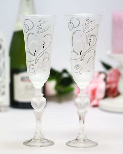 Свадебные бокалы "Совет да любовь" (2 шт, лебеди, матовое стекло)