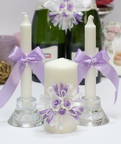 Свадебные свечи Валенсия (3 свечи без подсвечников) (сиреневый)