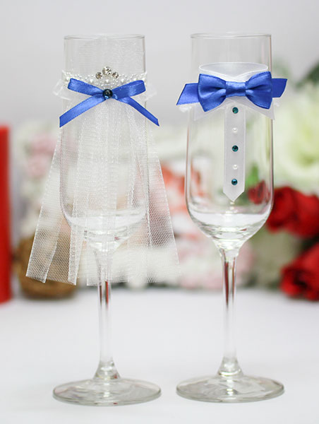 Свадебное украшение на бокалы Идеальная пара (2 шт) (синий)