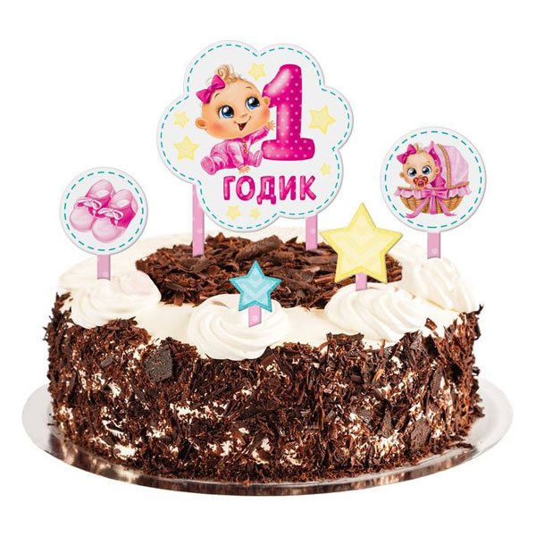 Набор для украшения торта "1 годик" (розовый)