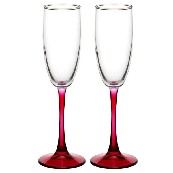 Свадебные бокалы для шампанского с красной ножкой (2 шт)