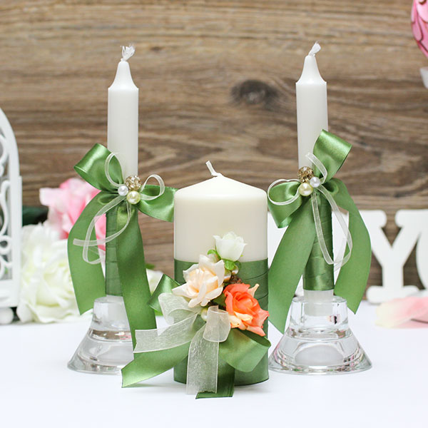 Свадебные свечи "Розалина" (без подсвечников) (зеленый)