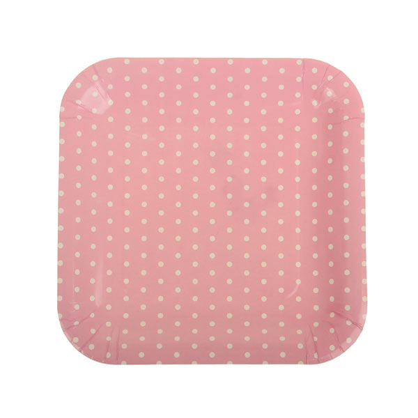 Набор квадратных тарелок "Горох" (6 шт, 23 см, розовые)
