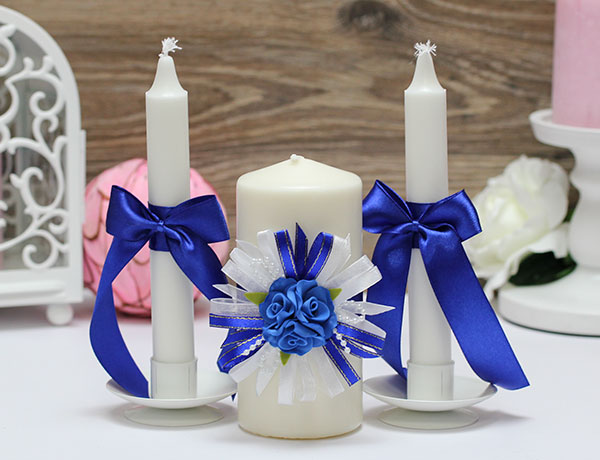 Свадебные свечи Валенсия (3 свечи без подсвечников) (синий)