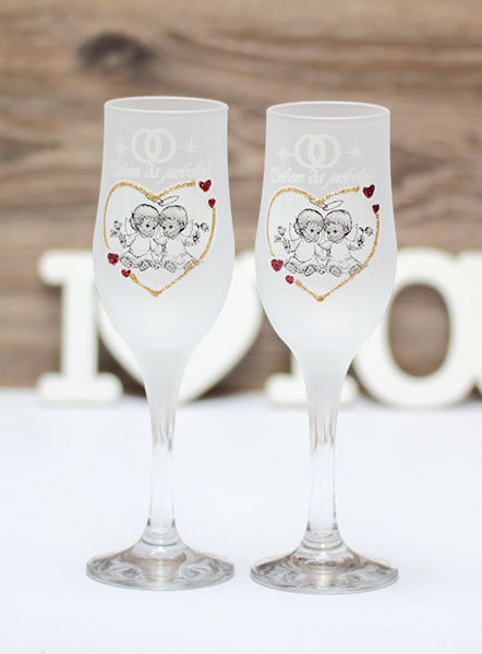 Свадебные бокалы для молодоженов "Ангелочки" (2 шт, матовое стекло)