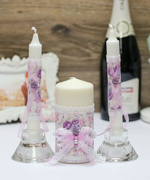 Домашний очаг + 2 свечи "Свадьба в Провансе" (без подсвечников) (сиреневый)