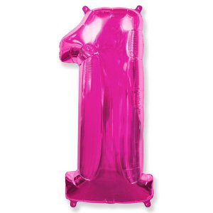 Воздушный шар из фольги в форме цифры "1" (розовый, высота - 90 см)