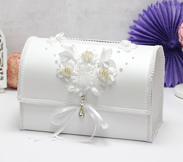 Свадебный сундучок для подарков открывающийся "Нежные цветы" (большой)