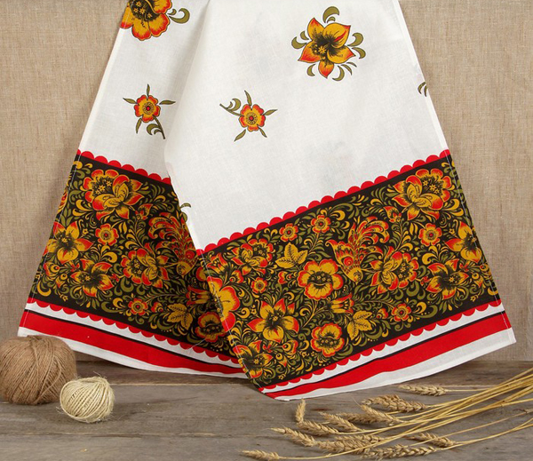 Свадебный рушник в традиционном стиле "Хохлома" (лён)
