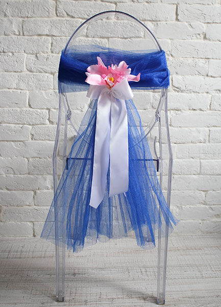Чехлы на свадебные стулья Розовая орхидея (синий фатин)