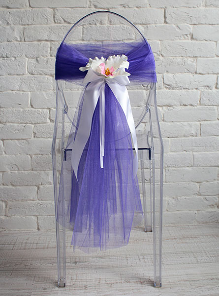 Чехлы на стулья для свадьбы Бело-розовая орхидея (фиолетовый фатин)
