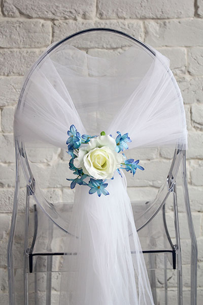 Чехлы на стулья для свадьбы  Нежная роза (белый фатин)