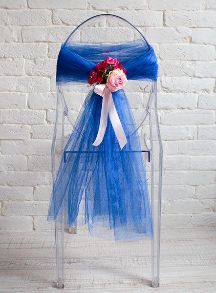 Чехлы на стулья для свадьбы Роскошь цветов (синий фатин)