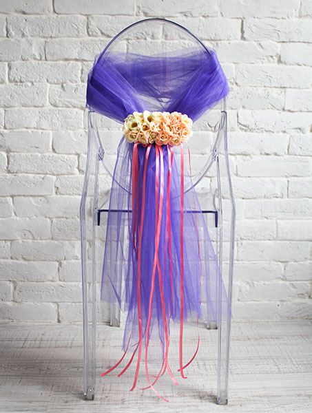 Чехлы на стулья для свадьбы Весенний вальс (фиолетовый фатин)