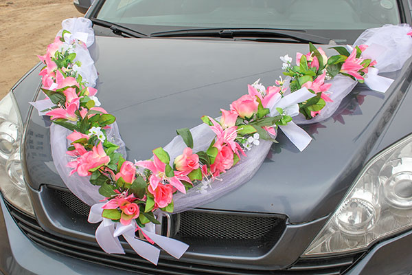 Лента на свадебный автомобиль Цветочная фантазия maxi (розовый)
