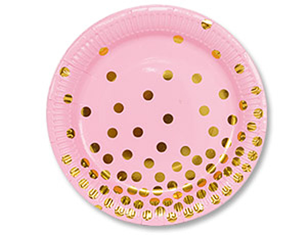 Набор бумажных тарелок "Золотой горошек", розовый, 17см 6шт