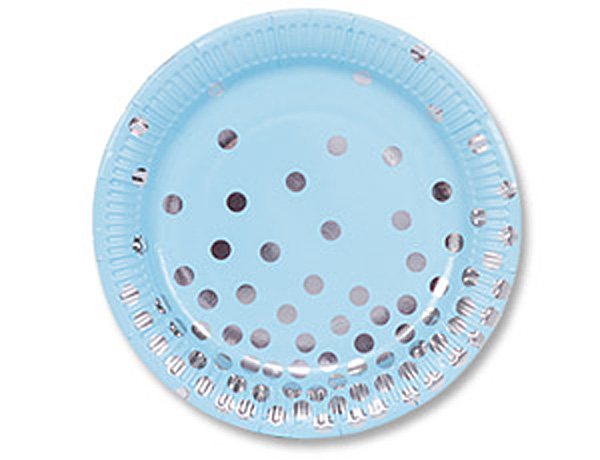 Набор бумажных тарелок "Серебряный горошек" (17 см; голубой; 6 шт)