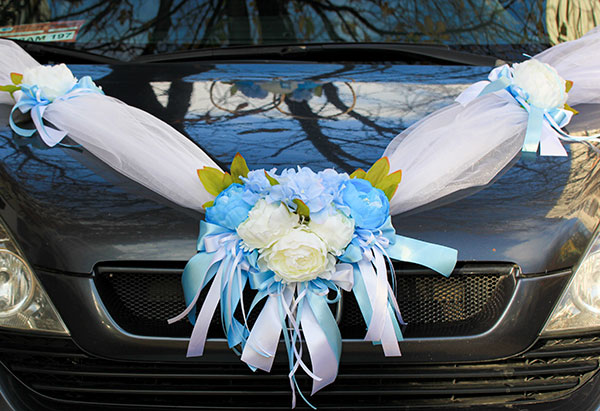 Лента на свадебную машину Веста (голубой/белый)