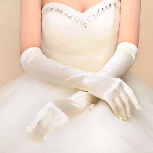 Свадебные перчатки для невесты, айвори (с блеском), атлас