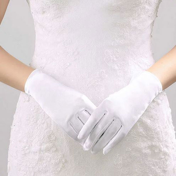 Свадебные перчатки для невесты, белый (без блеска), атлас