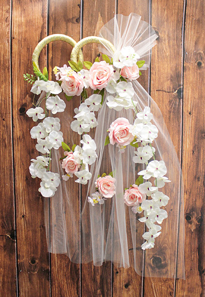 Свадебное украшение "Водопад счастья", бело-розовый