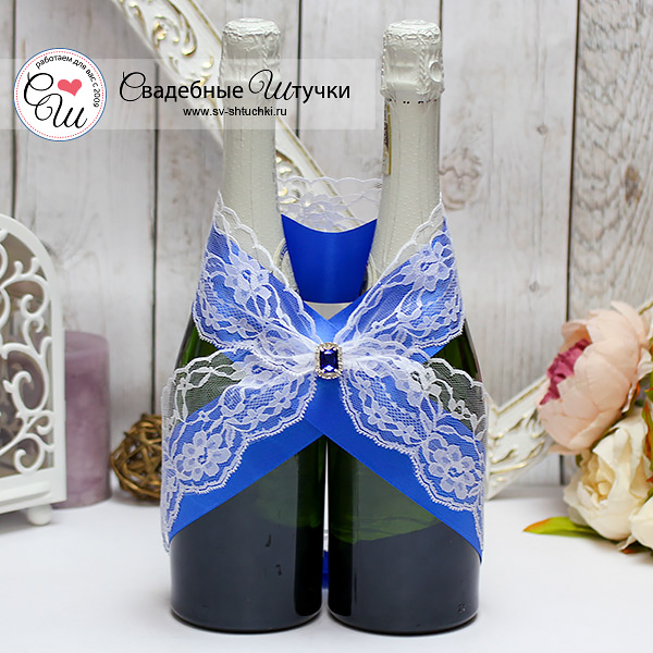 Свадебное украшение для шампанского Афродита (синий)