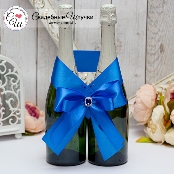 Свадебное украшение для шампанского Ренессанс (синий)