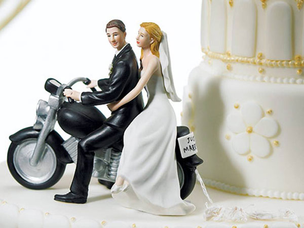 Свадебная фигурка в торт "Молодожены на мотоцикле", 12,5х14 см
