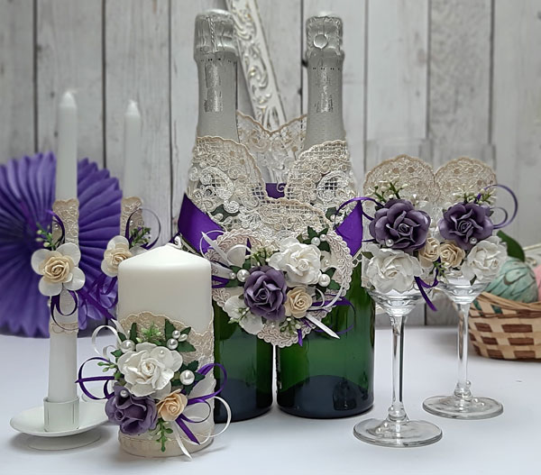 Комплект аксессуаров для свадьбы "Райские цветы" (3) (фиолетовый)