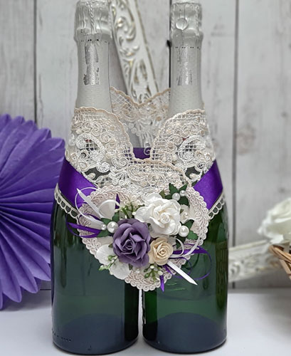 Свадебное украшение для шампанского Райские цветы (фиолетовый)