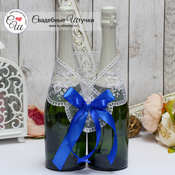 Декоративное украшение для шампанского Бантик (синий)