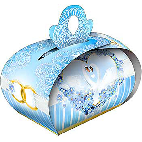 Бонбоньерка для сувенира гостям "Верность", лебеди (голубой)