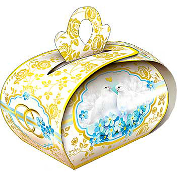 Бонбоньерка для сувенира гостям "Голубочки", голуби (золотой)