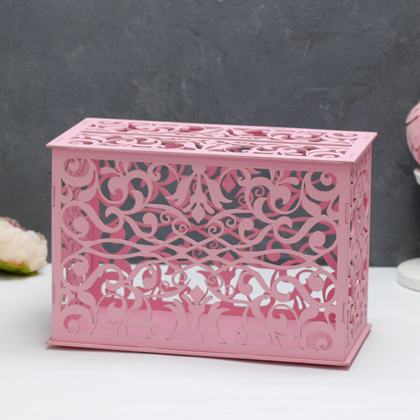 Деревянная резная шкатулка для свадебных подарков(розовый) (цвет можно заменить)