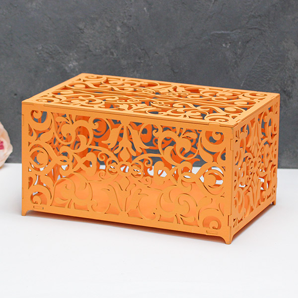 Деревянная резная шкатулка для свадебных подарков (можно заказать нужный вам цвет) (оранжевый)