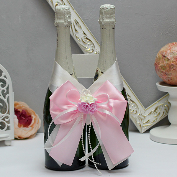 Декор для свадебного шампанского Romantic (розовый)