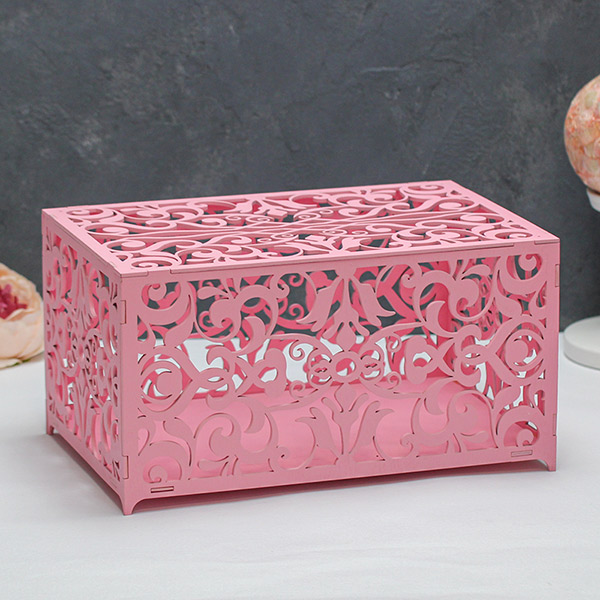 Деревянная резная шкатулка для свадебных подарков (можно заказать нужный вам цвет) (розовый)