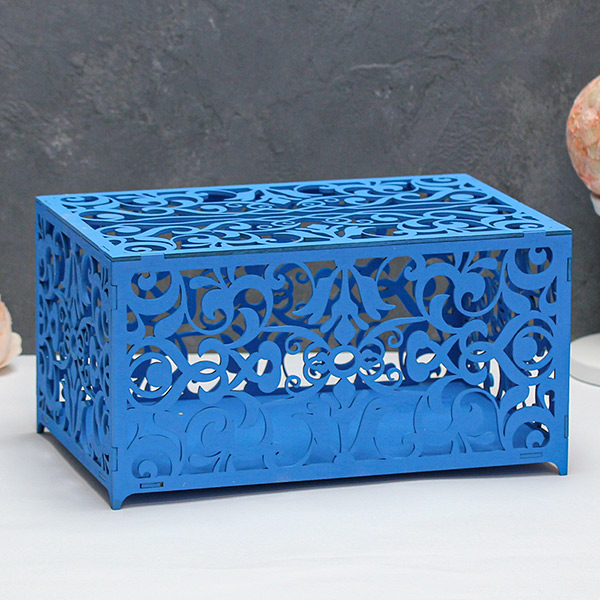 Деревянная резная шкатулка для свадебных подарков (можно заказать нужный вам цвет) (синий)