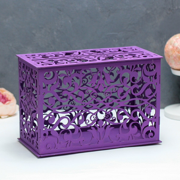 Деревянная свадебная шкатулка "Орнамент" (фиолетовый)