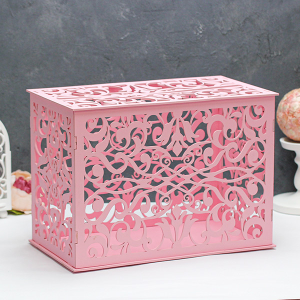 Деревянная свадебная шкатулка Орнамент 2 (розовый)