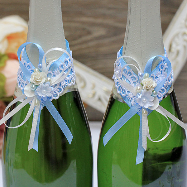Украшение для шампанского на свадьбу Признание в любви (2 шт) (голубой)