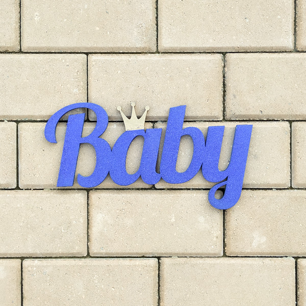 Деревянное слово Baby (30 см) (синий с блестками)