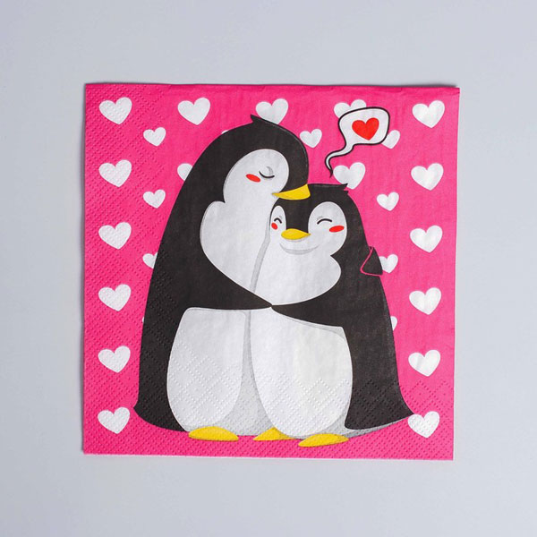Бумажные салфетки «Влюблённые пингвинчики», 33х33 см, набор 20 шт.