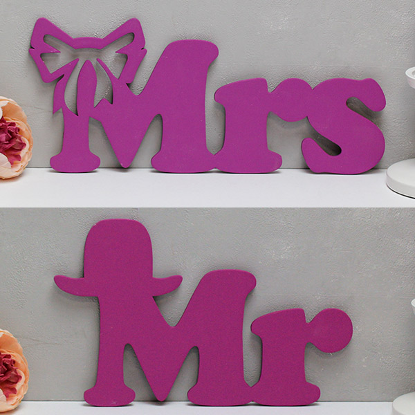 Надпись для фотосессии Mr с шляпкой/Mrs с бантиком (ягодный)